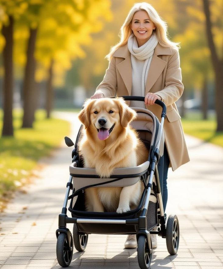 woman walking her senior dog