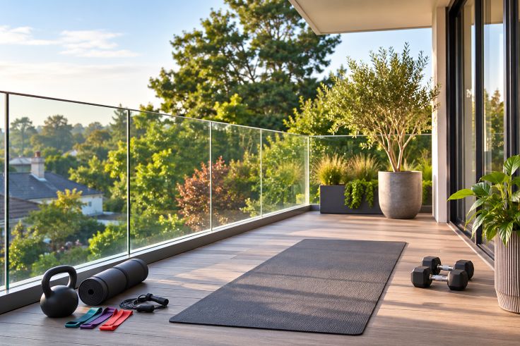 Sunlit Balcony Home Gym with Greenery